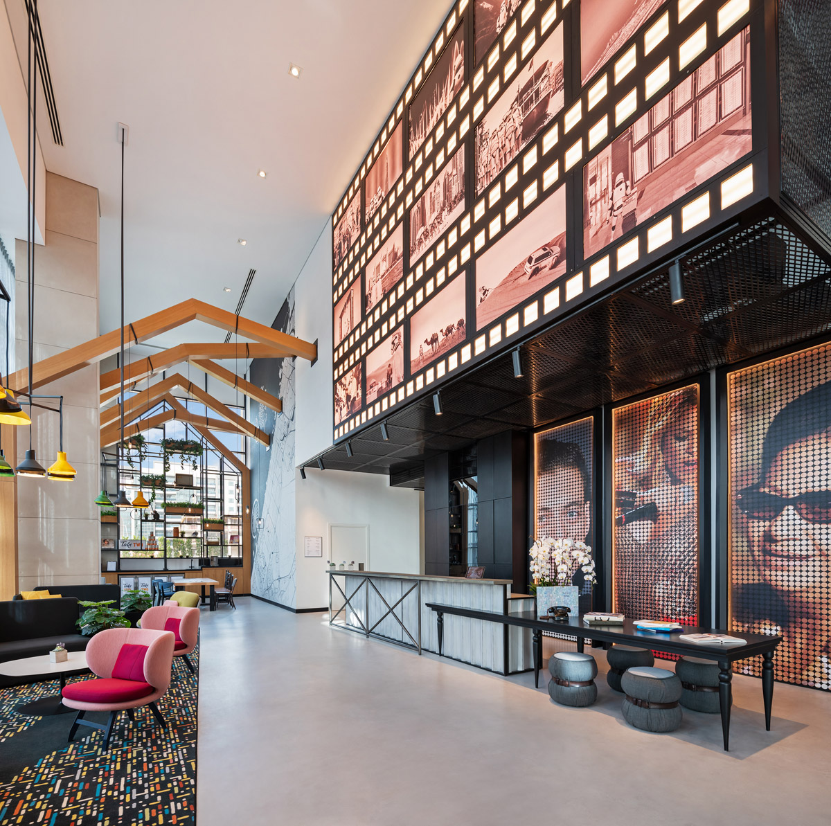 hotel public space, Hotel Pubilc Space Boasts a Vibrant, Playful and Immersive Design