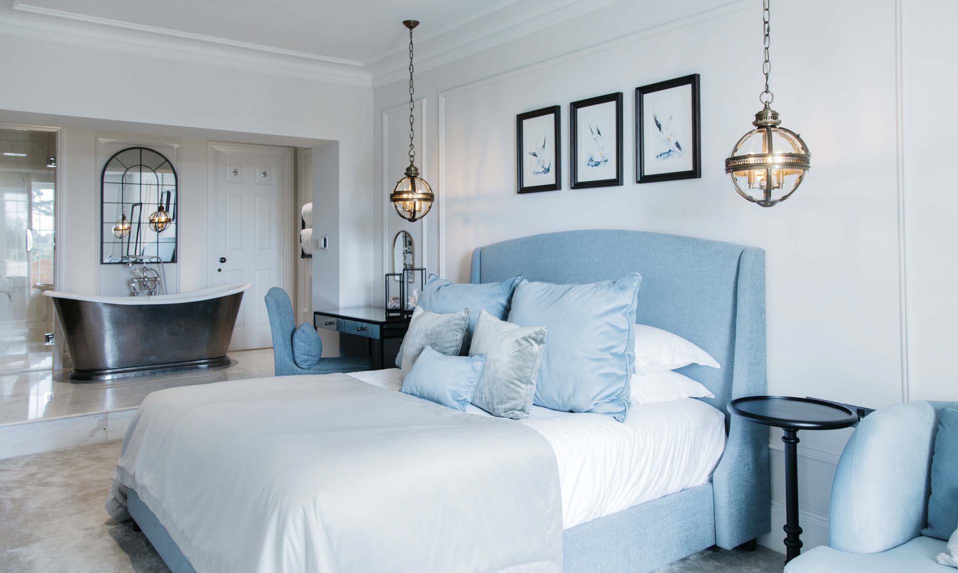 Interior design scheme for the bedrooms and suites of Lympstone Manor