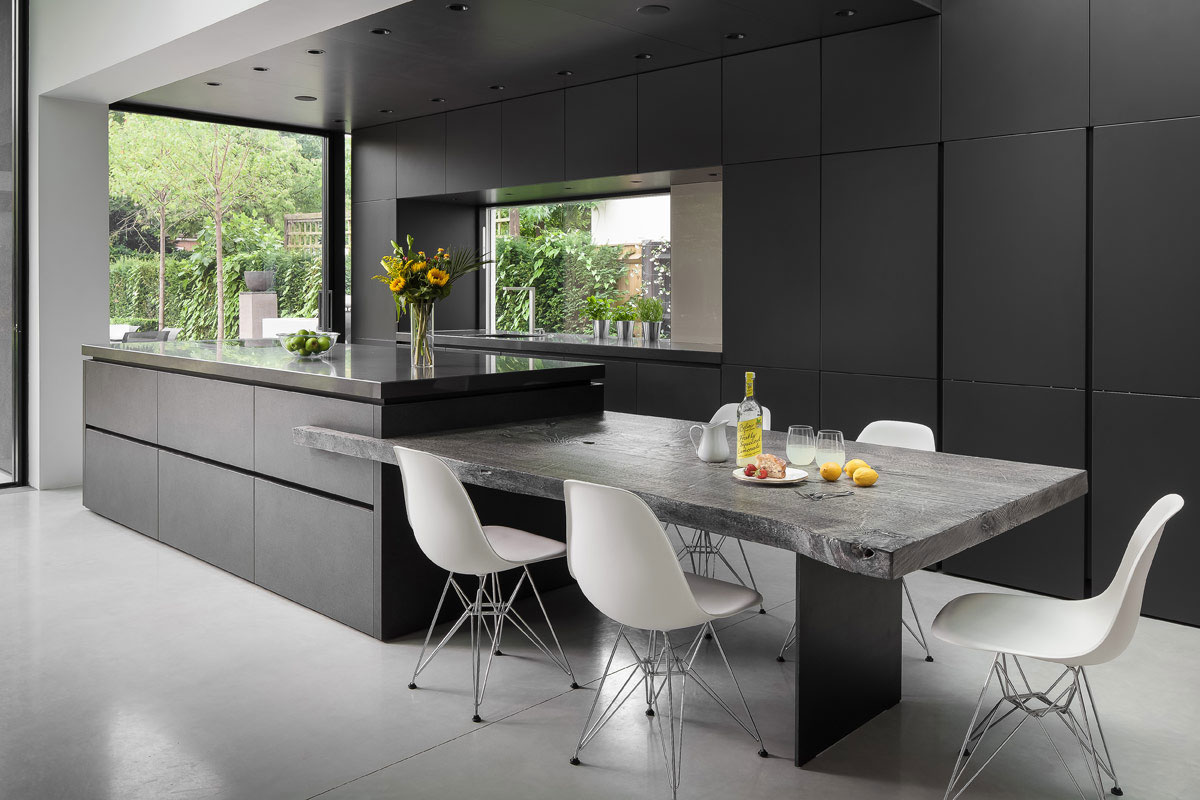 Sleek Kitchen Design Compliments Asymmetric Architecture