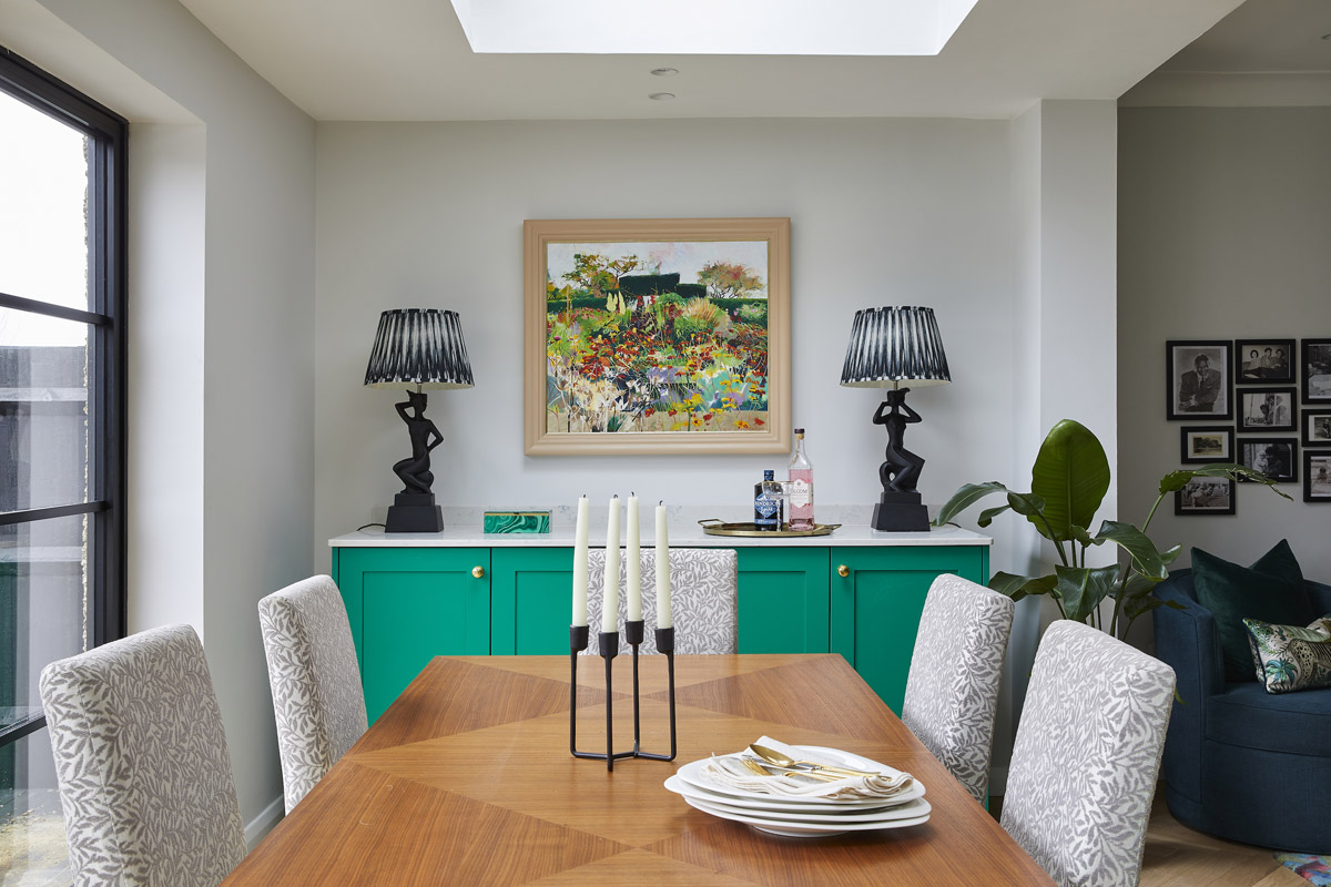 bold open space design, Tired Kitchen, Dining and Living Areas are United in a Bold Open Plan Space