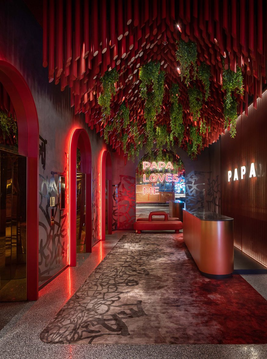 cgi restaurant design, A Boulevard of Restaurants and Bars that Transform into Party Venues