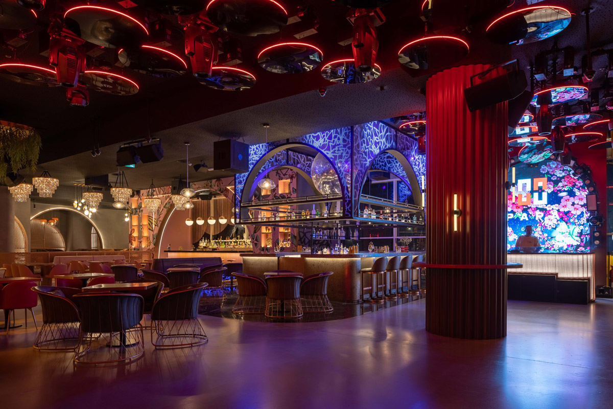 cgi restaurant design, A Boulevard of Restaurants and Bars that Transform into Party Venues