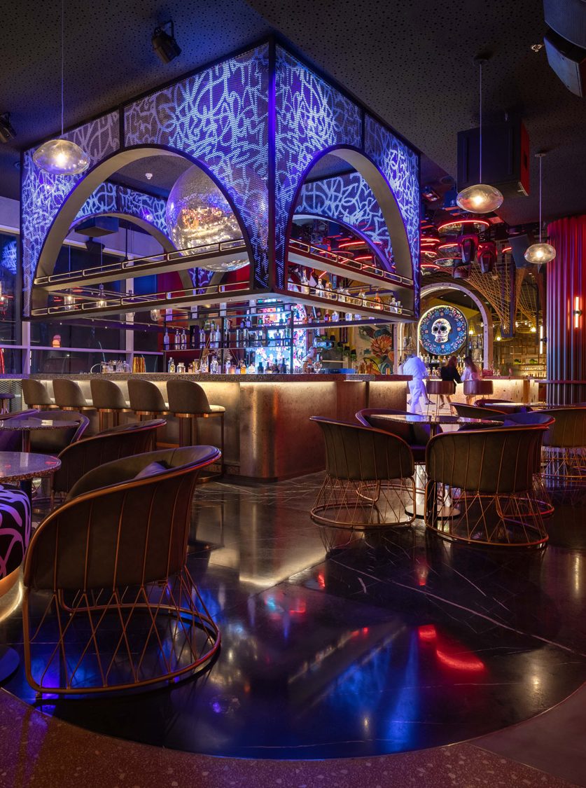 cgi restaurant design, A Boulevard of Restaurants and Bars that Transform into Party Venues