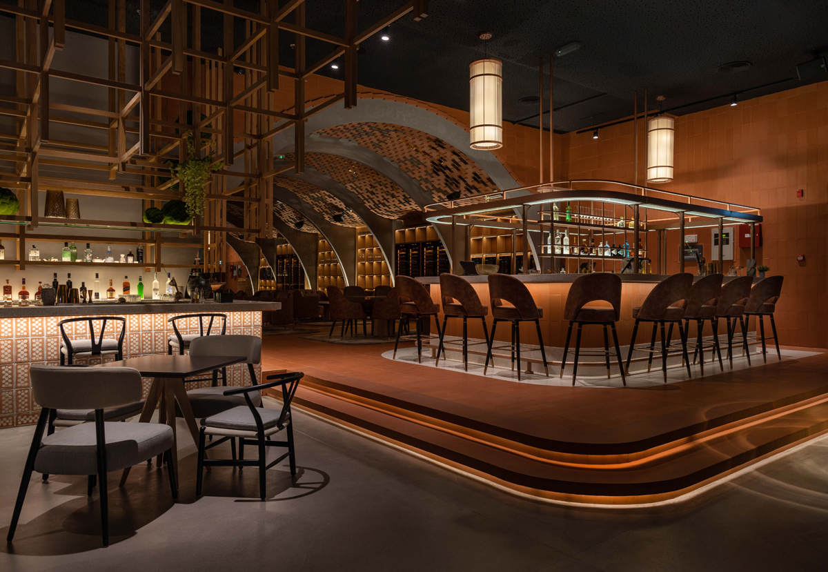 cgi restaurant design, A Boulevard of Restaurants and Bars that Transform into Party Venues