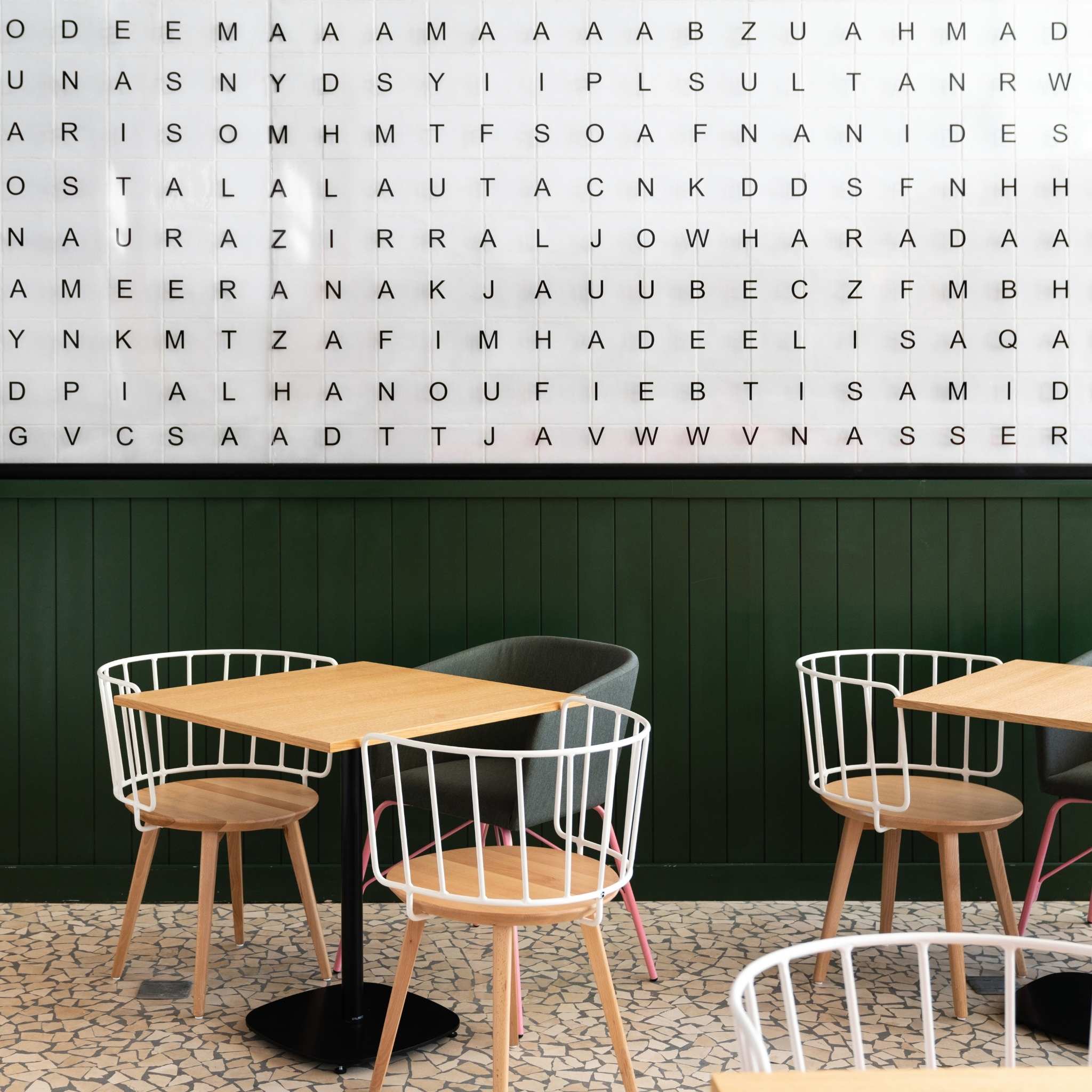 hotel interiors carpets, Café Design Combines a Variety of Styles for a Bright and Fun Look