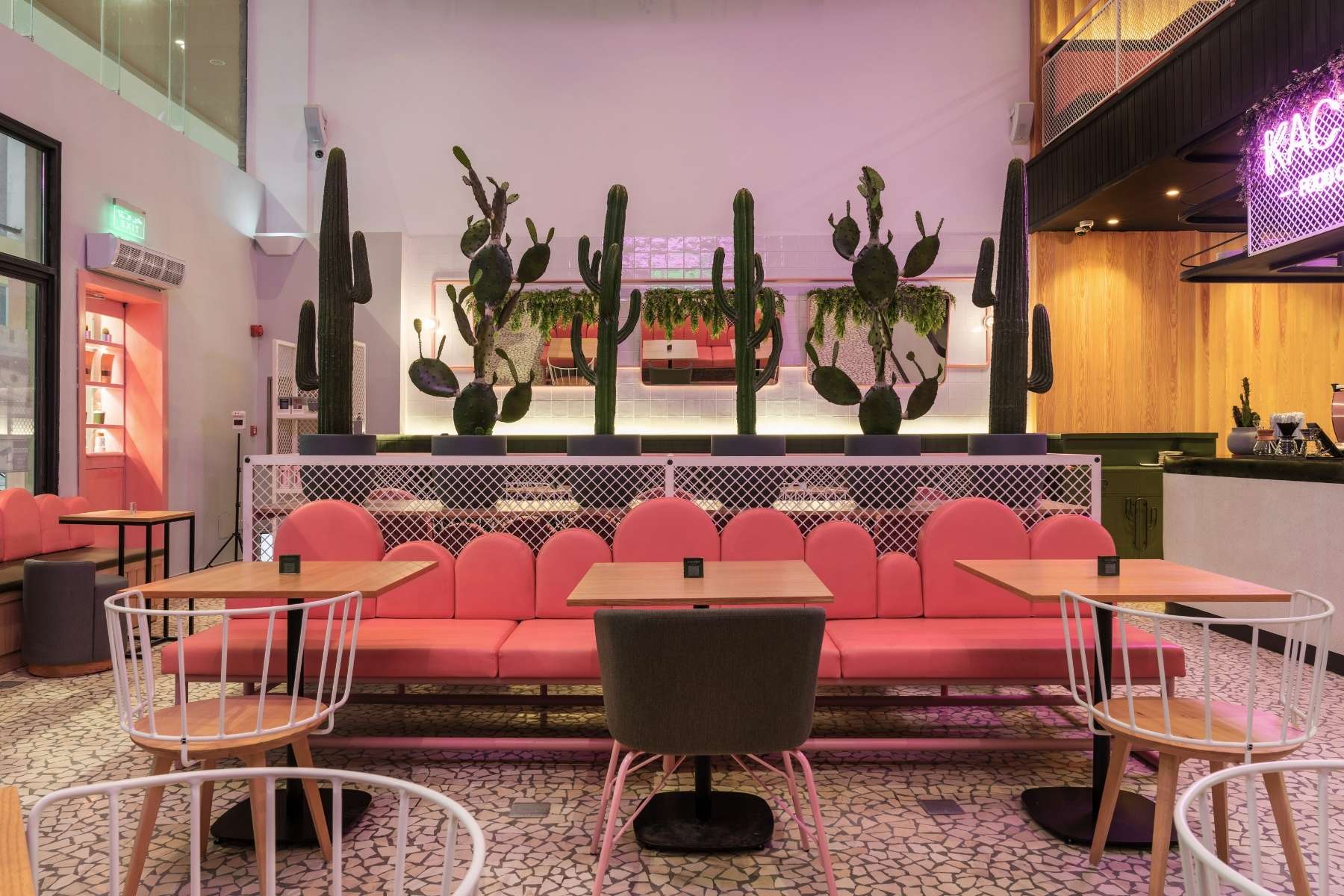 hotel interiors carpets, Café Design Combines a Variety of Styles for a Bright and Fun Look
