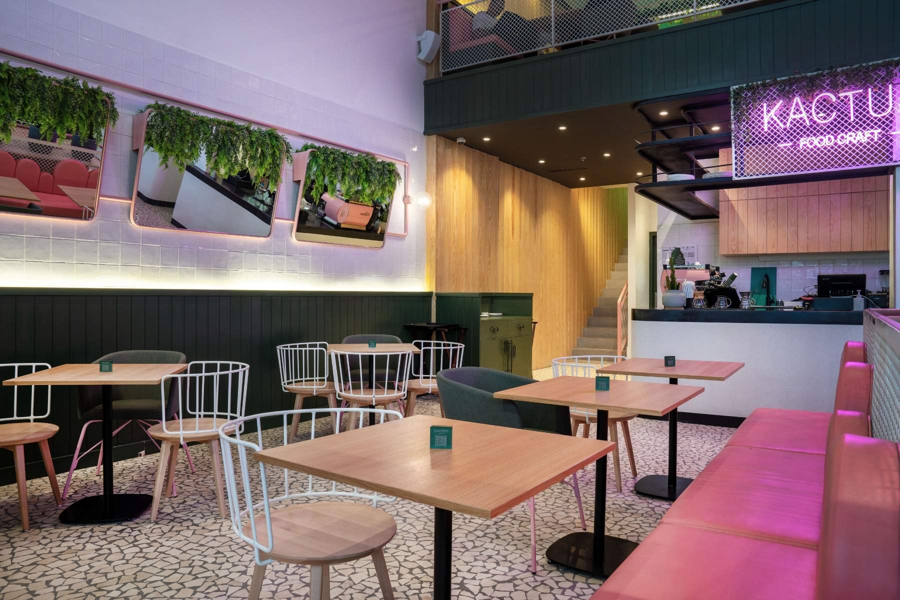 hotel interiors carpets, Café Design Combines a Variety of Styles for a Bright and Fun Look