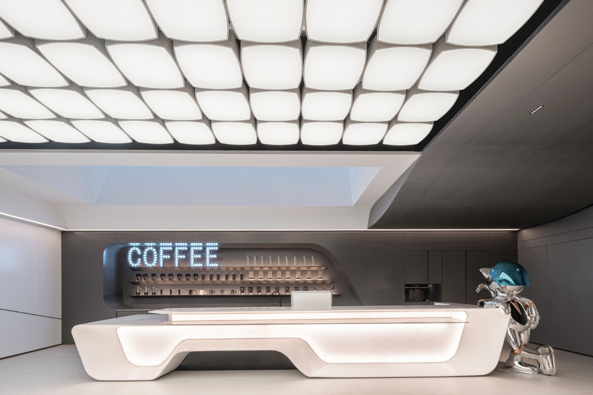 futuristic, KLID Design a Playfully Futuristic Cafe Design