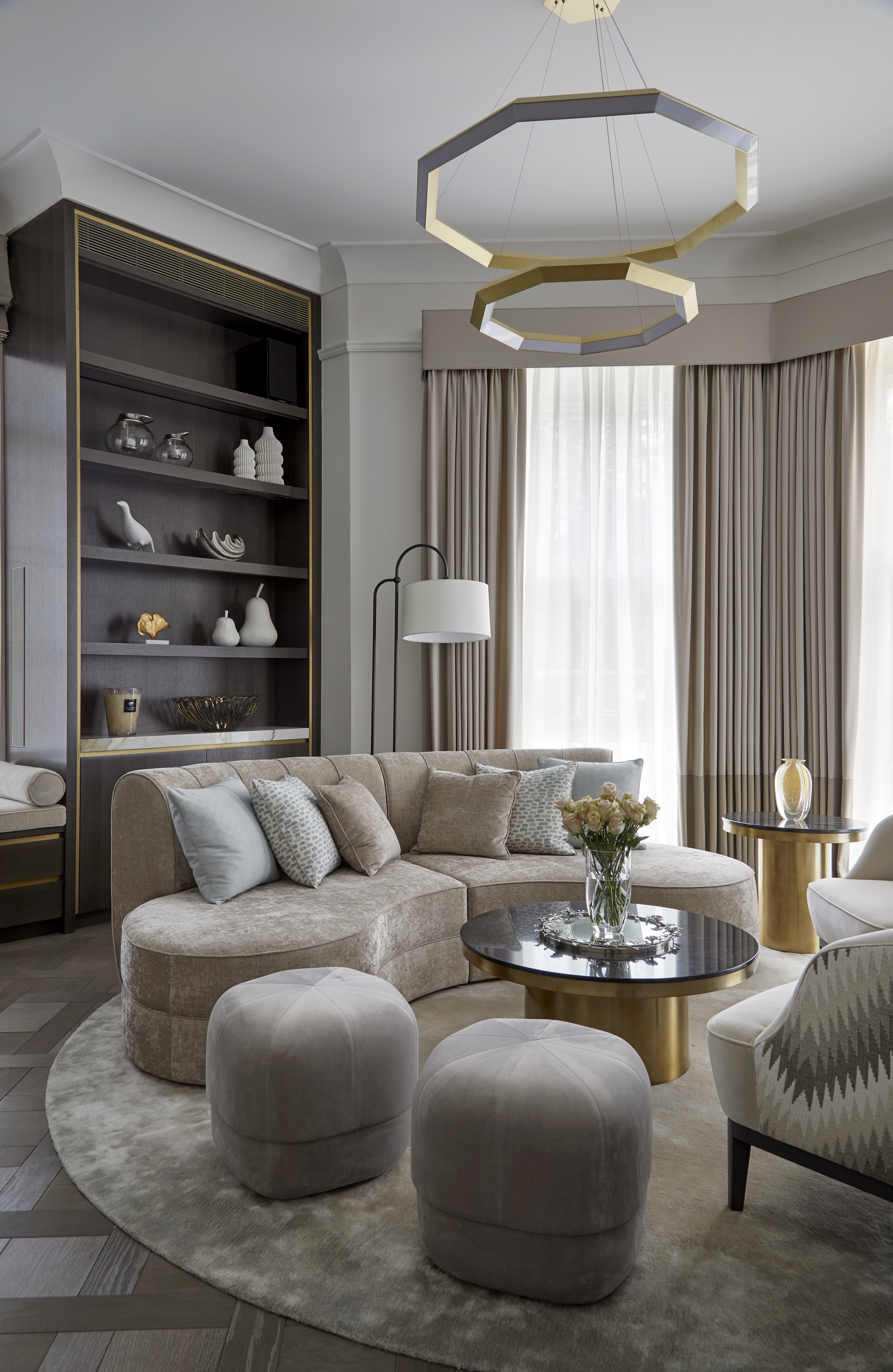 Riviere Rug crowned by circular Bespoke sofa in our most recent family townhouse renovation