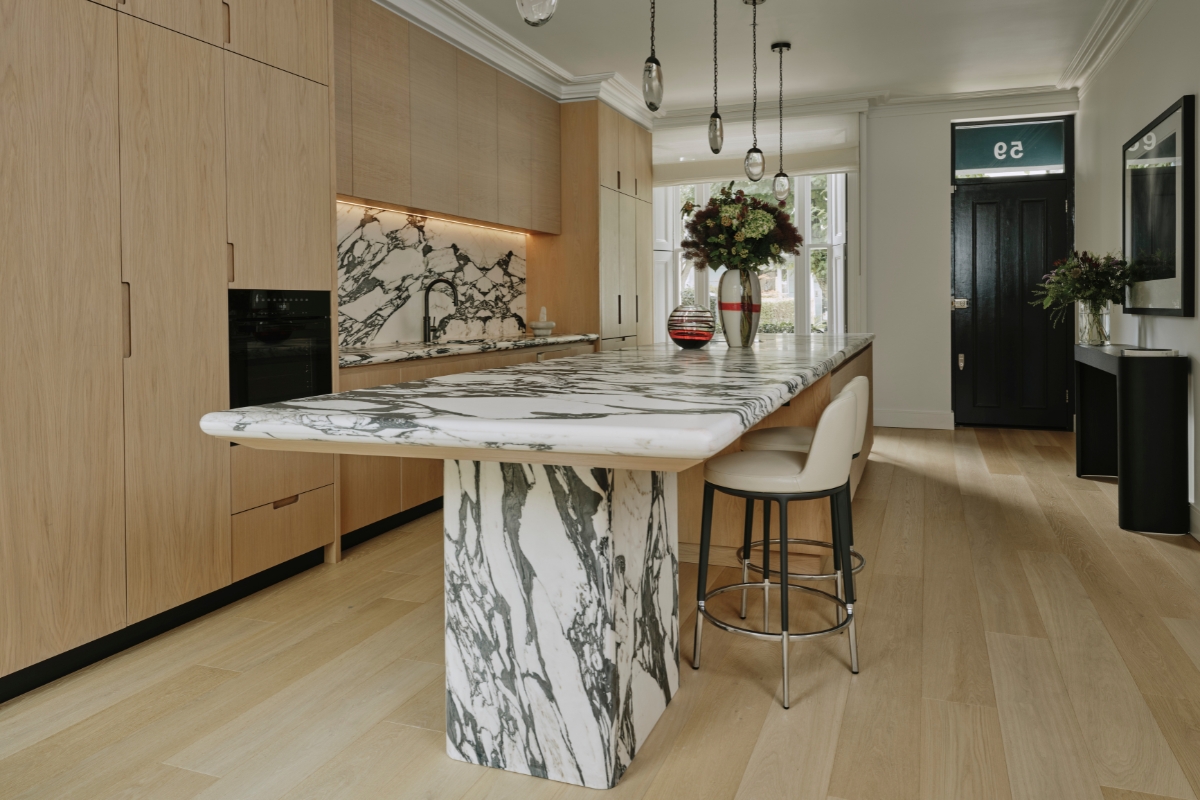 ledbury studio, The Notting Hill Kitchen: A Ledbury Studio Design Built Around Book-Matched Marble